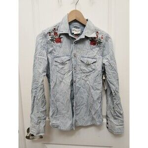 Ralph Lauren Denim & Supply Floral Embroidered Chambray Western Shirt Womens NWT